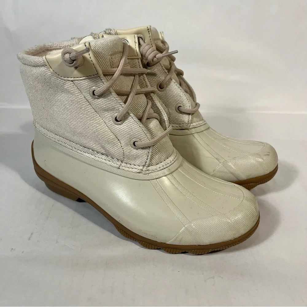 Sperry Syren Gulf Waterproof Rubber Duck Boots Cream Oat STS86758 Size 5